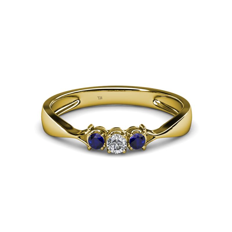 Rylai Diamond and Blue Sapphire Three Stone Engagement Ring 