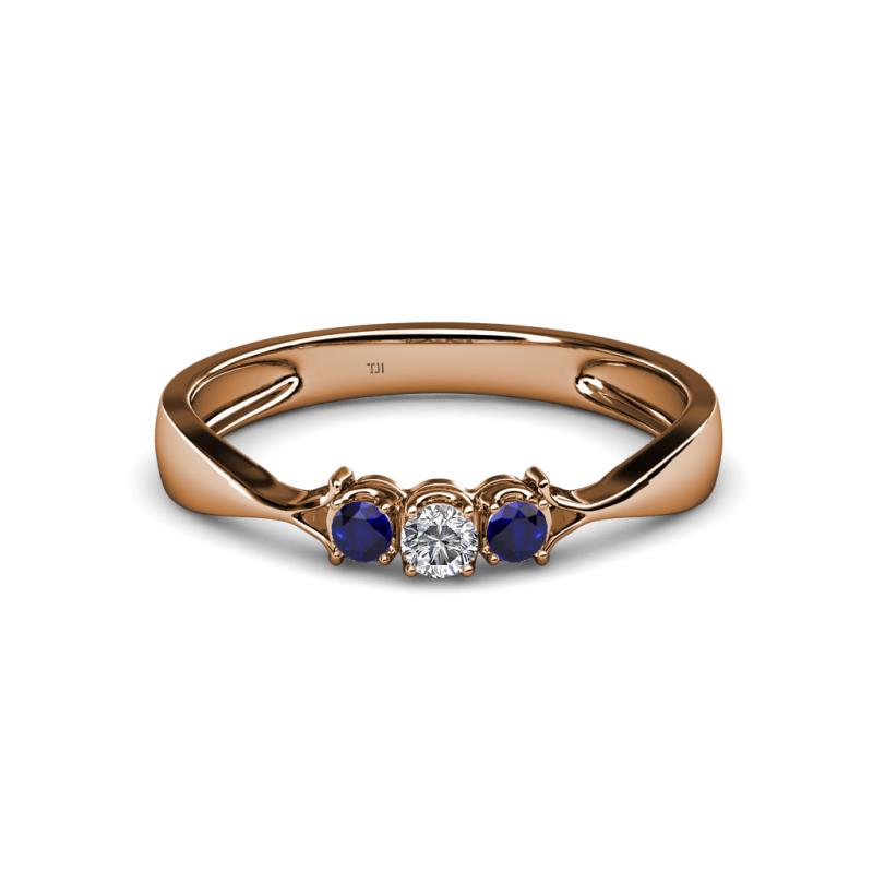 Rylai Diamond and Blue Sapphire Three Stone Engagement Ring 
