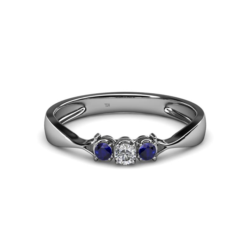 Rylai Diamond and Blue Sapphire Three Stone Engagement Ring 