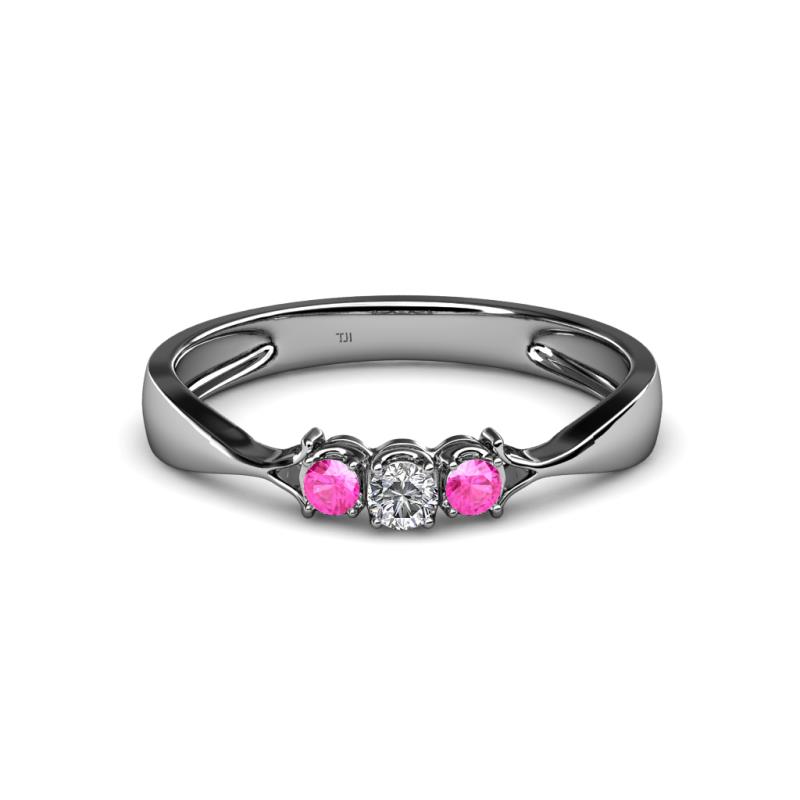 Rylai Diamond and Pink Sapphire Three Stone Engagement Ring 