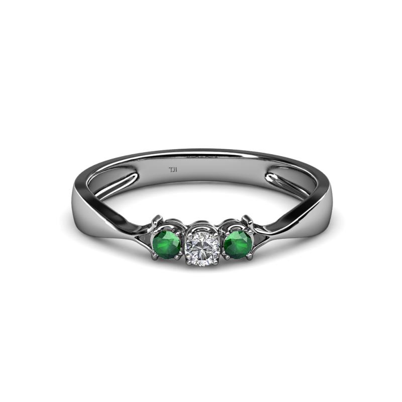 Rylai Diamond and Emerald Three Stone Engagement Ring 