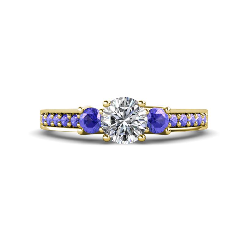 Valene Diamond and Tanzanite Three Stone with Side Tanzanite Ring 