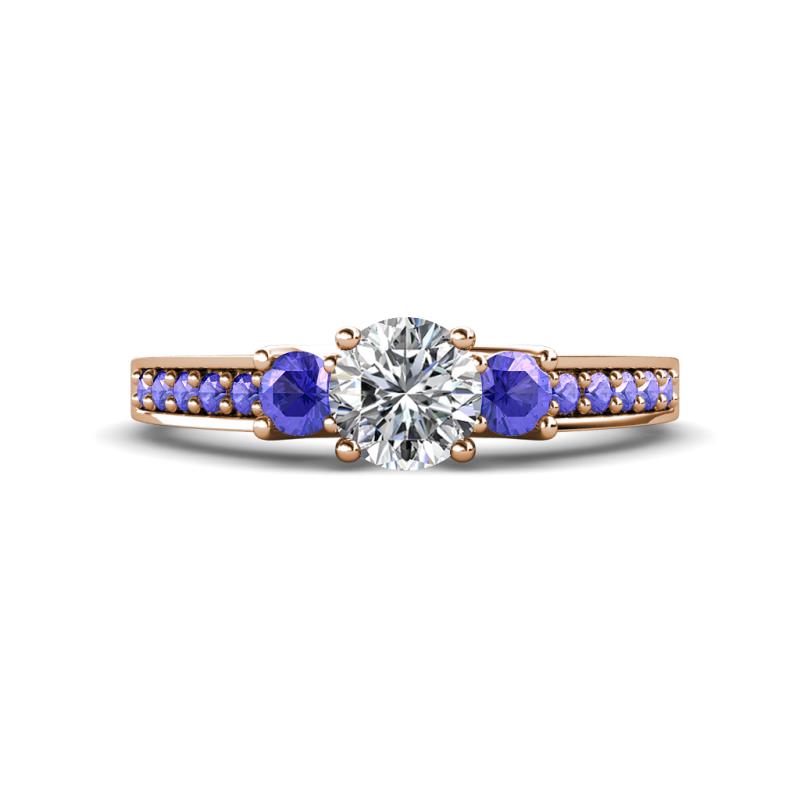 Valene Diamond and Tanzanite Three Stone with Side Tanzanite Ring 