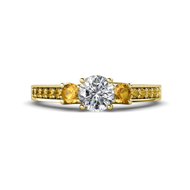 Valene Diamond and Citrine Three Stone with Side Citrine Ring 