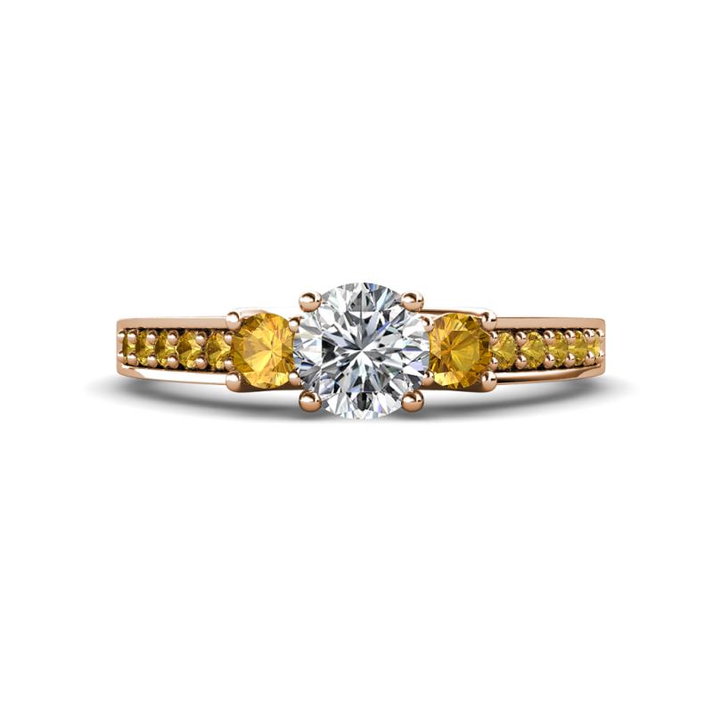 Valene Diamond and Citrine Three Stone with Side Citrine Ring 