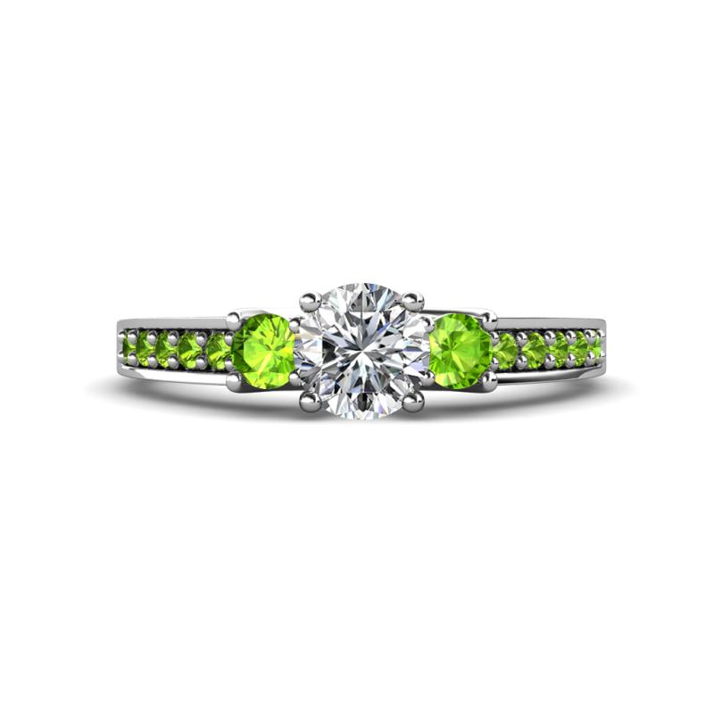 Valene Diamond and Peridot Three Stone with Side Peridot Ring 