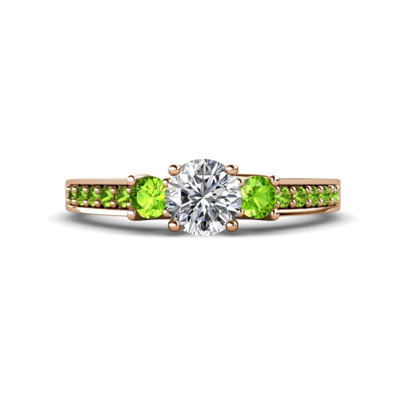 Valene Diamond and Peridot Three Stone with Side Peridot Ring 