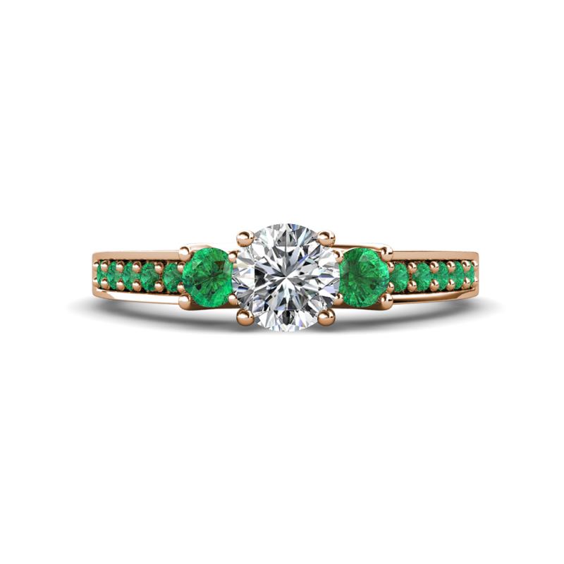 Valene Diamond and Emerald Three Stone with Side Emerald Ring 