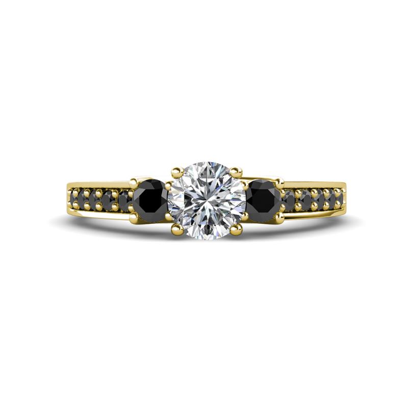 Valene Black and White Diamond Three Stone with Side Black Diamond Ring 