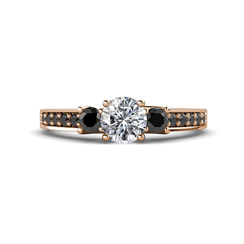 Valene Black and White Diamond Three Stone with Side Black Diamond Ring 