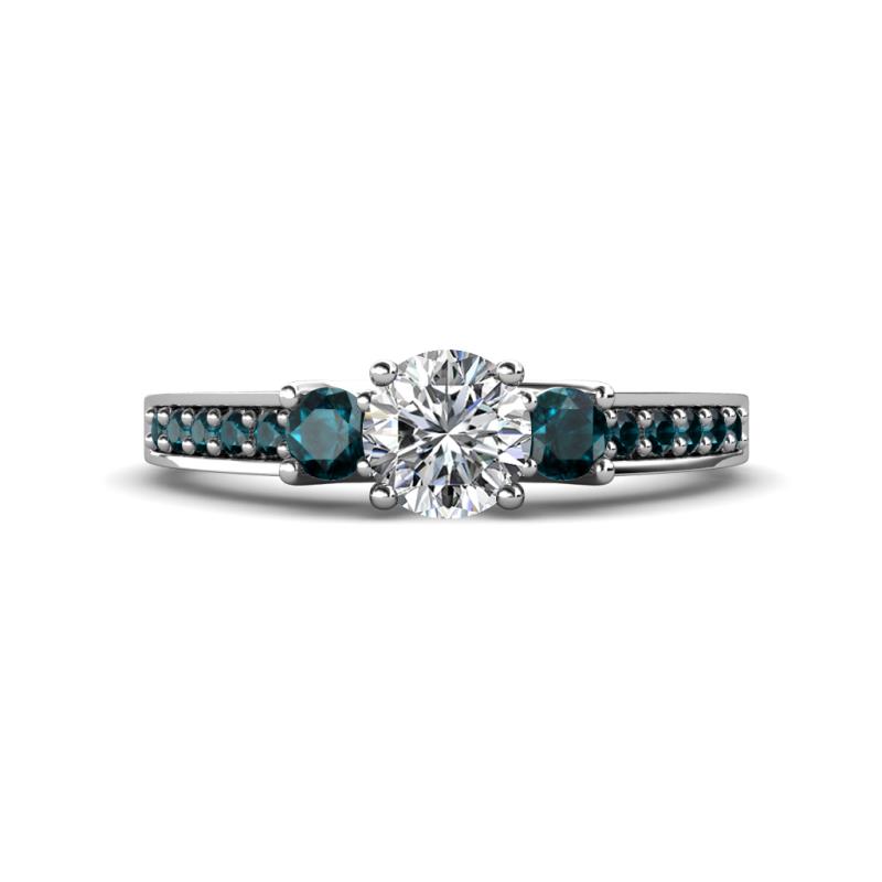 Valene Diamond and London Blue Topaz Three Stone with Side London Blue Topaz Ring 