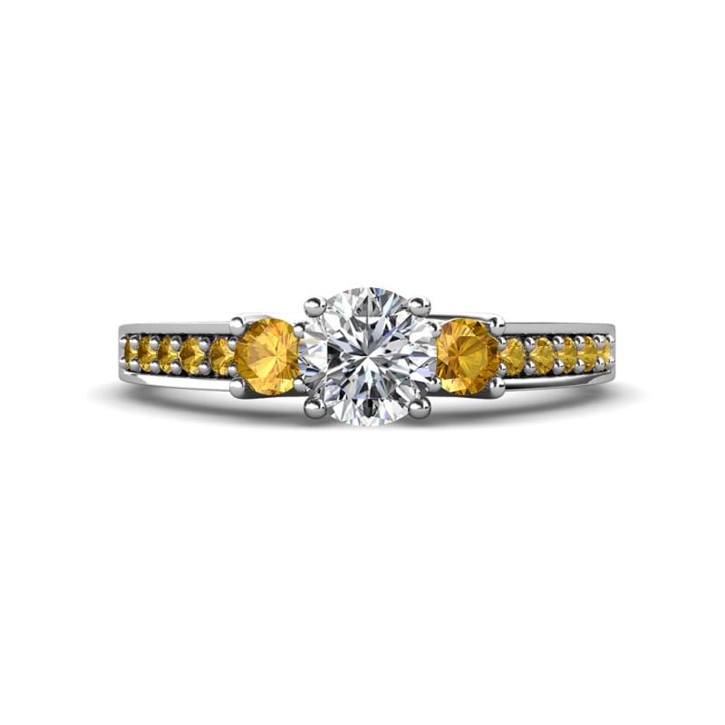 Valene Diamond and Citrine Three Stone with Side Citrine Ring 