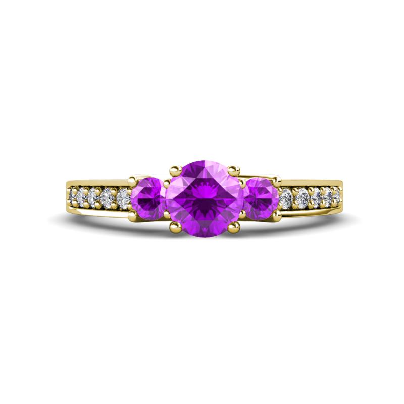 Valene Amethyst Three Stone with Side Diamond Ring 