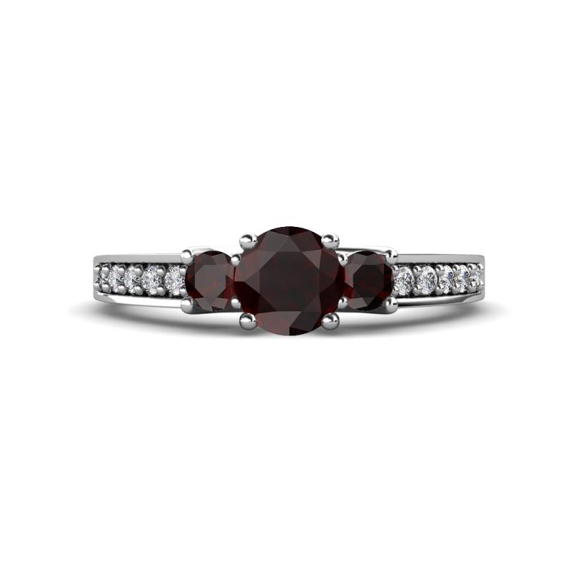 Valene Red Garnet Three Stone with Side Diamond Ring 