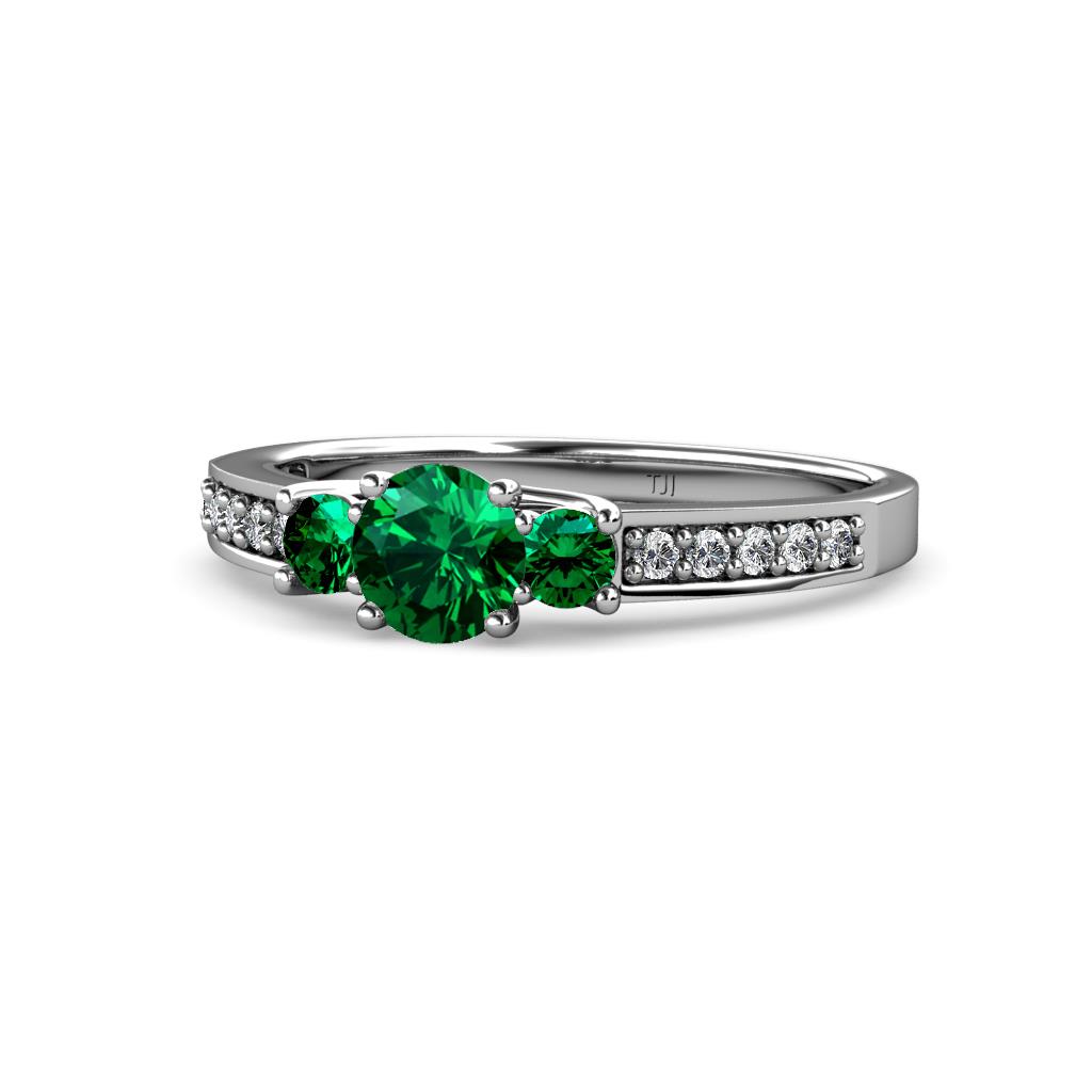 Valene Emerald Three Stone with Side Diamond Ring 