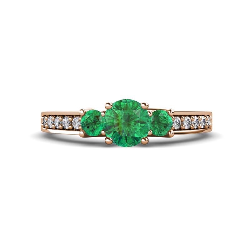 Valene Emerald Three Stone with Side Diamond Ring 