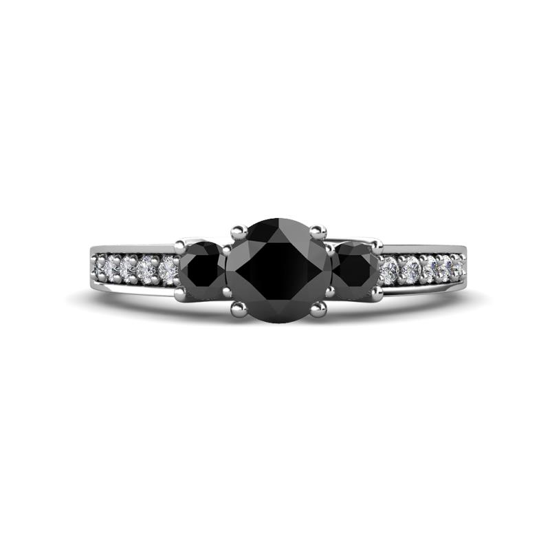 Valene Black Diamond Three Stone with Side White Diamond Ring 