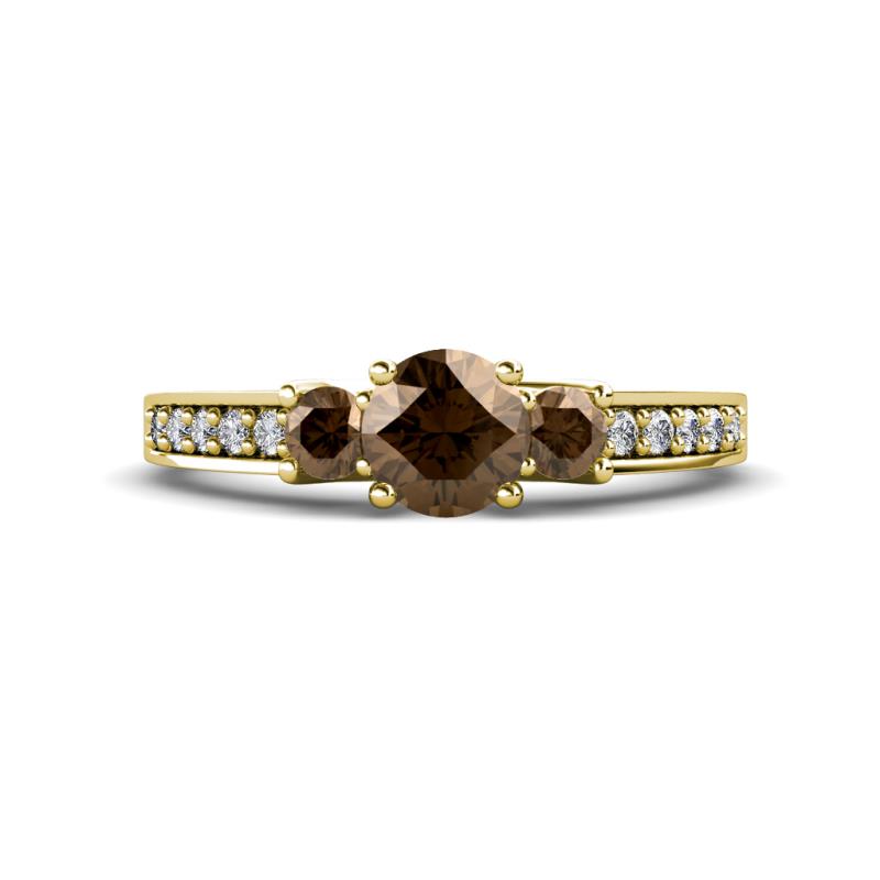 Valene Smoky Quartz Three Stone with Side Diamond Ring 