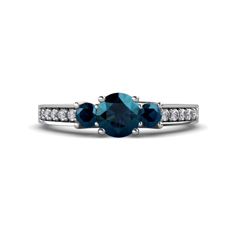 Valene Blue Diamond Three Stone with Side White Diamond Ring 