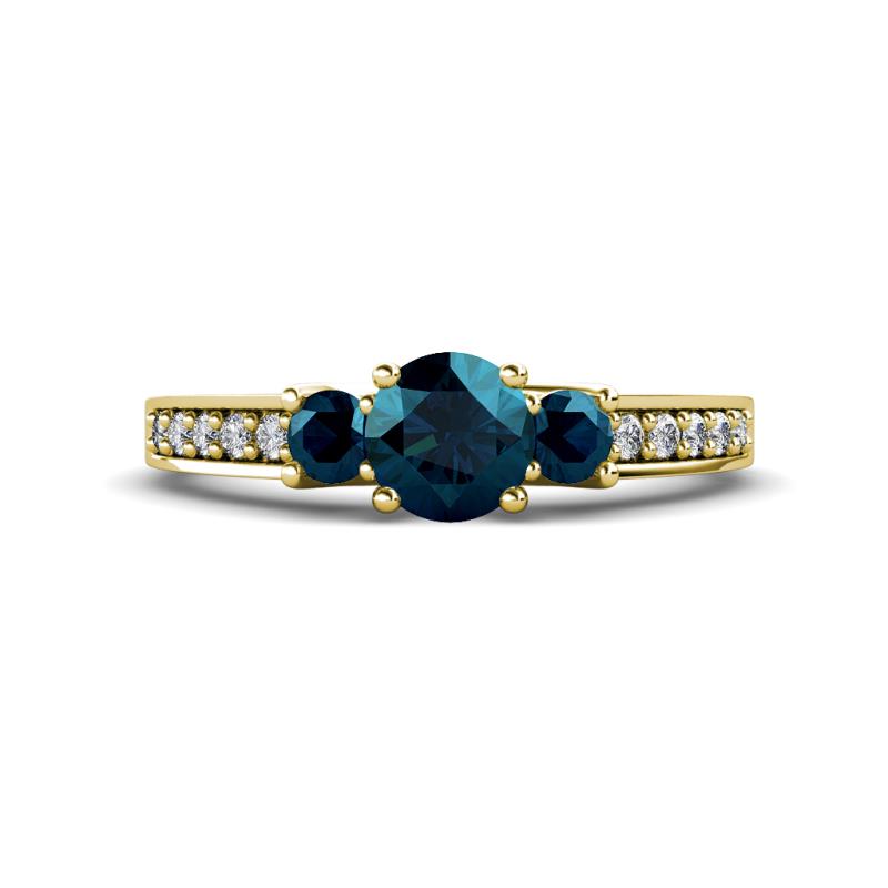 Valene Blue Diamond Three Stone with Side White Diamond Ring 