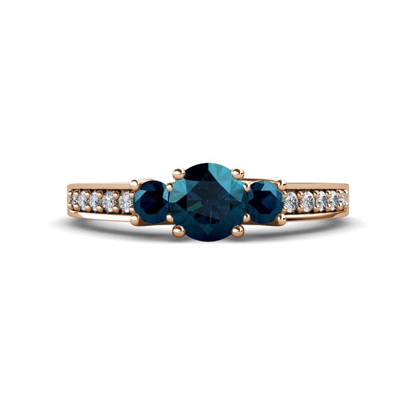 Valene Blue Diamond Three Stone with Side White Diamond Ring 