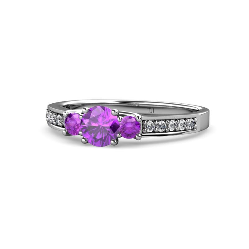 Valene Amethyst Three Stone with Side Diamond Ring 