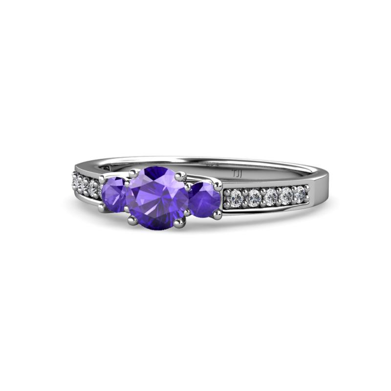 Valene Iolite Three Stone with Side Diamond Ring 