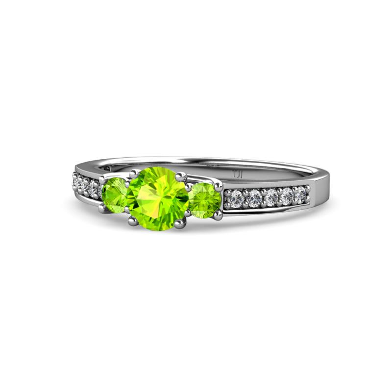 Valene Peridot Three Stone with Side Diamond Ring 