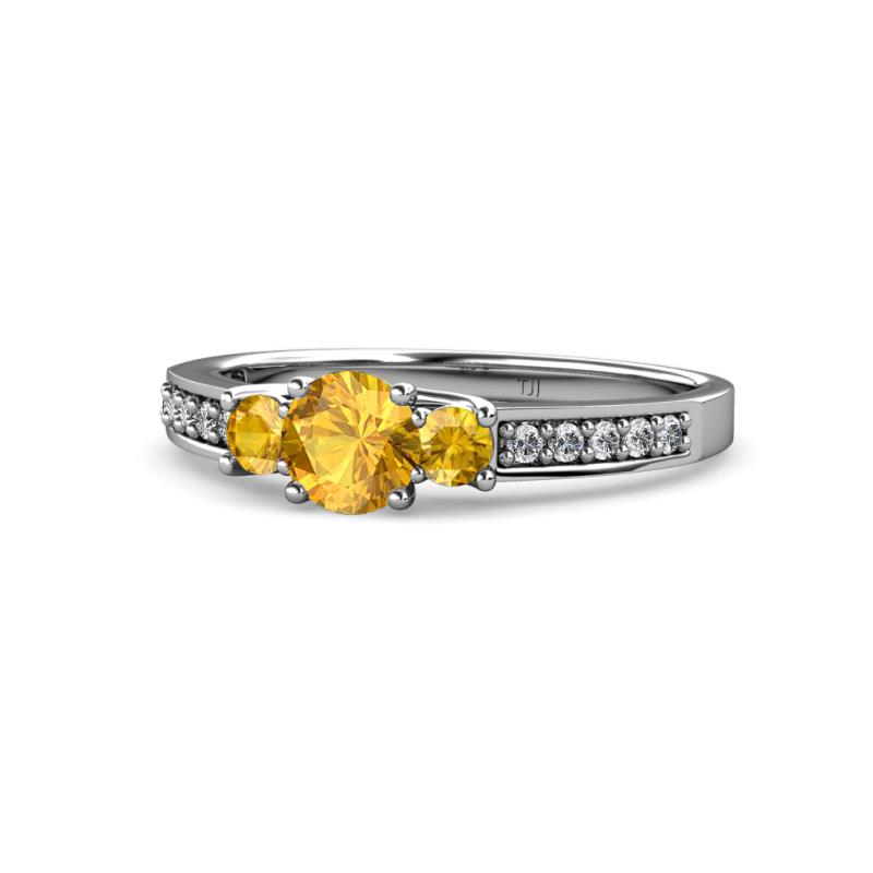 Valene Citrine Three Stone with Side Diamond Ring 