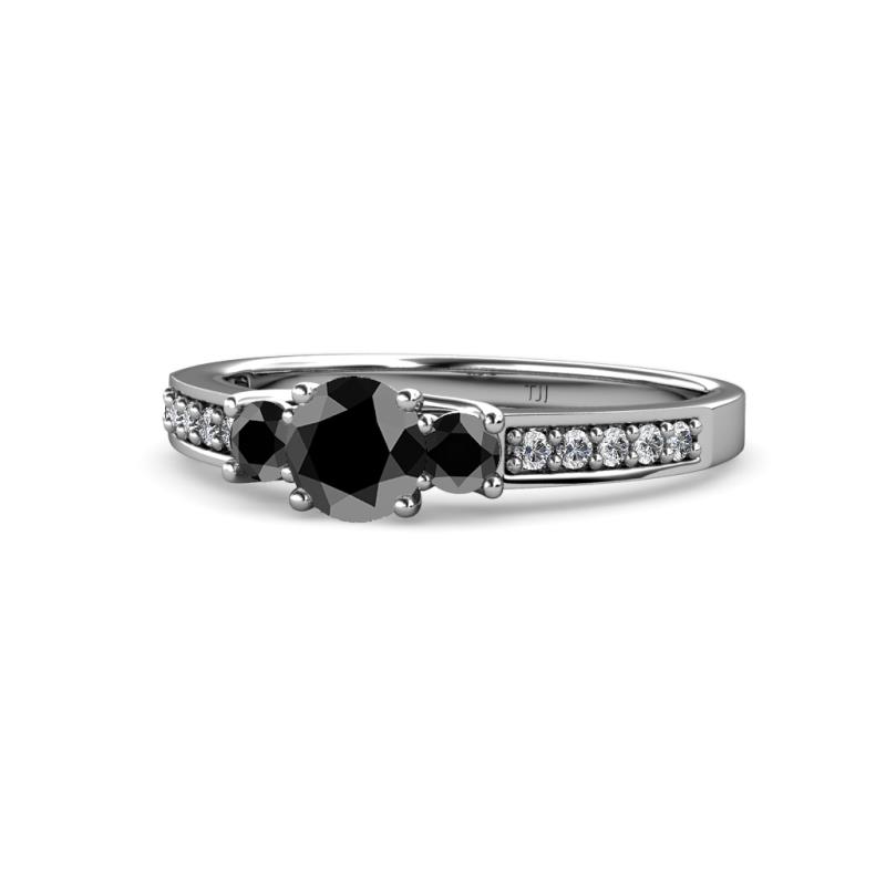 Valene Black Diamond Three Stone with Side White Diamond Ring 