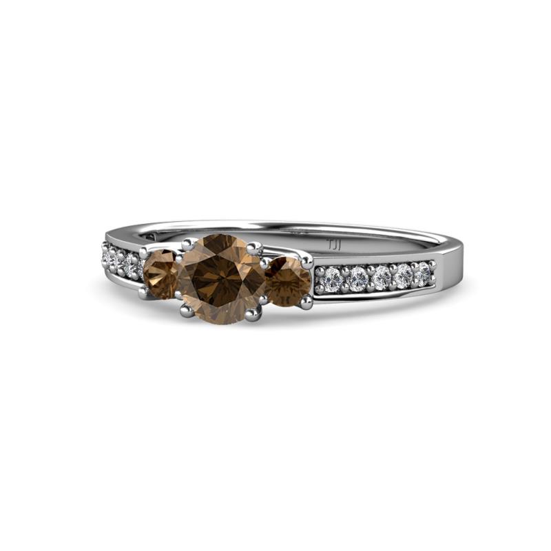 Valene Smoky Quartz Three Stone with Side Diamond Ring 
