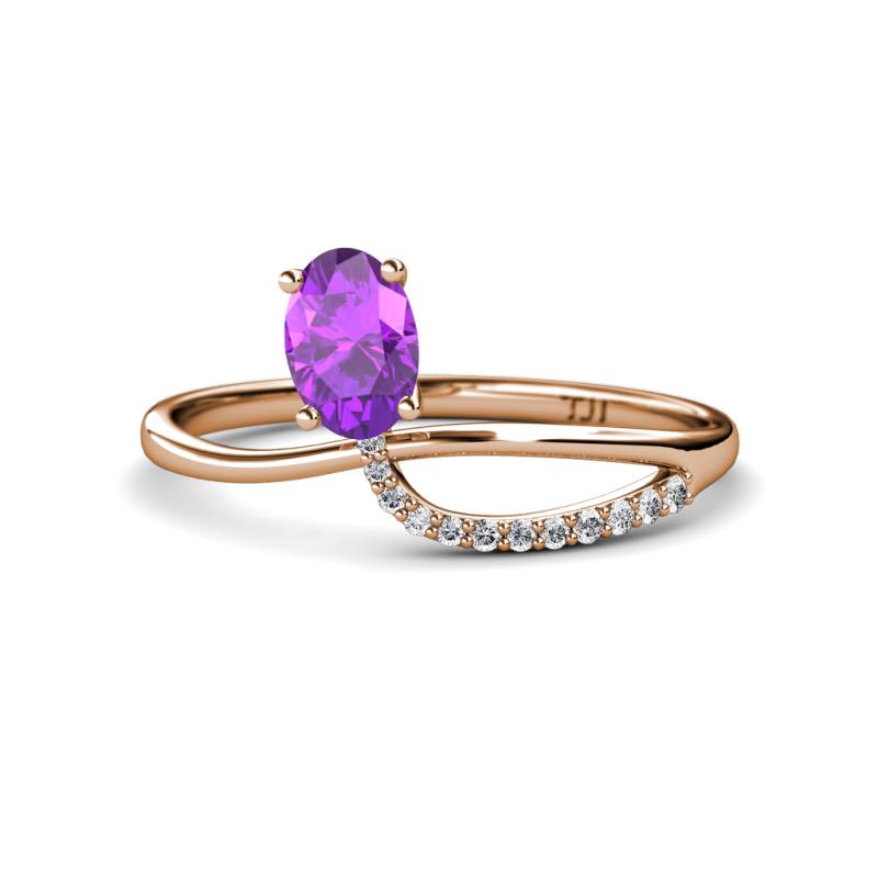 Naysa Bold 0.84 ctw Amethyst Oval Shape (7x5 mm) & Side Natural Diamond Round (1.30 mm) Promise Ring 