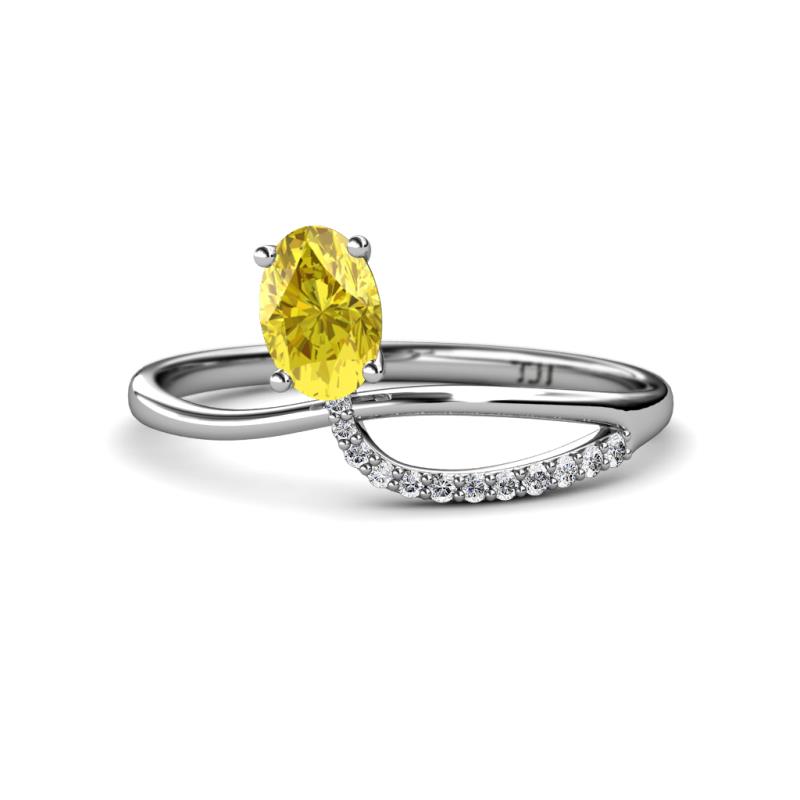 Naysa Bold 1.12 ctw Yellow Sapphire Oval Shape (7x5 mm) & Side Natural Diamond Round (1.30 mm) Promise Ring 