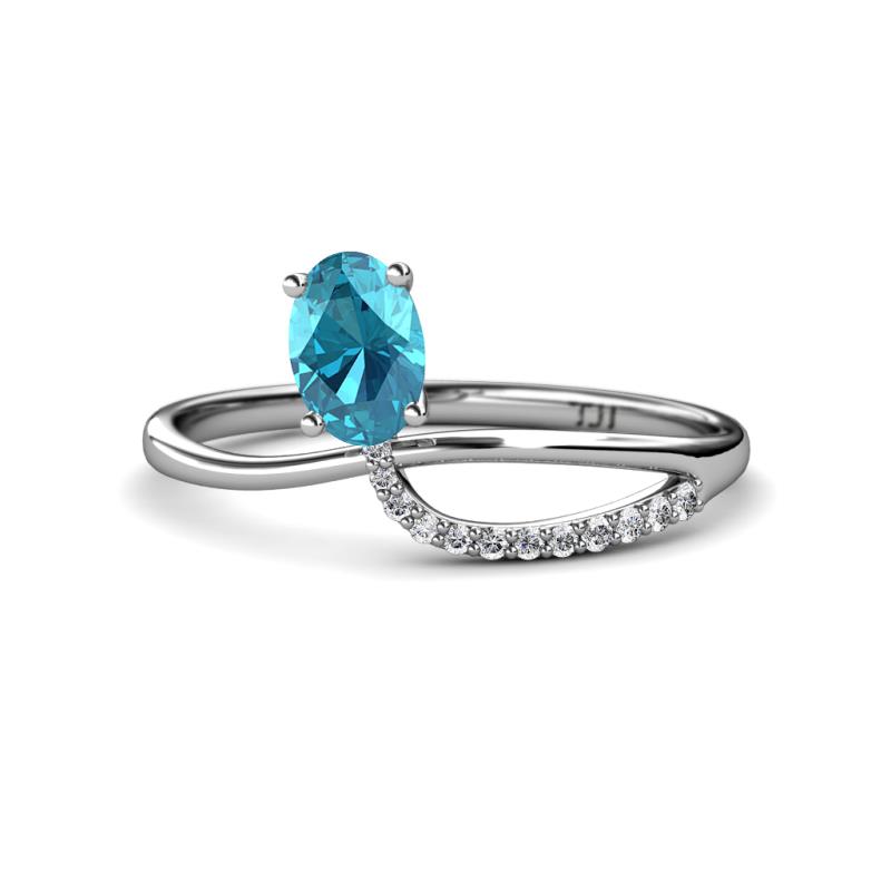 Naysa Bold 1.12 ctw London Blue Topaz Oval Shape (7x5 mm) & Side Natural Diamond Round (1.30 mm) Promise Ring 