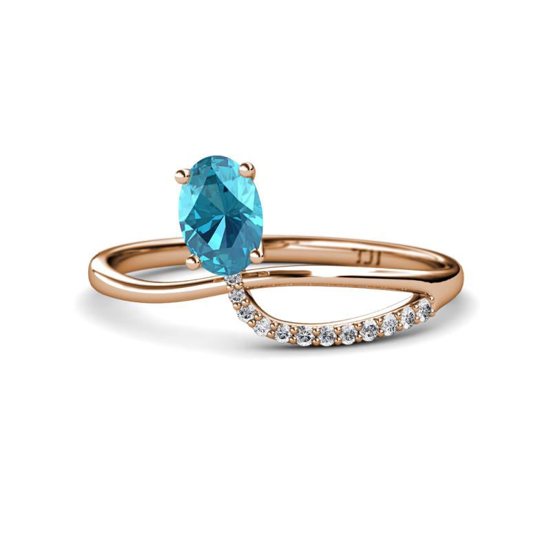 Naysa Bold 1.12 ctw London Blue Topaz Oval Shape (7x5 mm) & Side Natural Diamond Round (1.30 mm) Promise Ring 