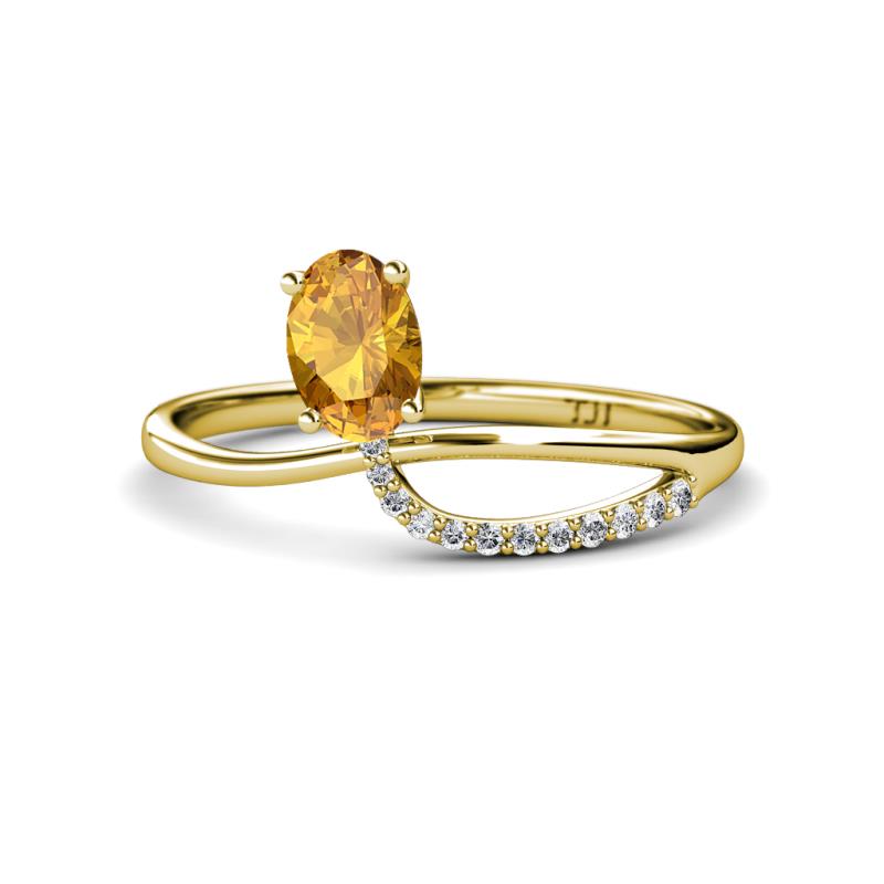 Naysa Bold 0.84 ctw Citrine Oval Shape (7x5 mm) & Side Natural Diamond Round (1.30 mm) Promise Ring 
