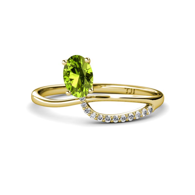 Naysa Bold 1.02 ctw Peridot Oval Shape (7x5 mm) & Side Natural Diamond Round (1.30 mm) Promise Ring 