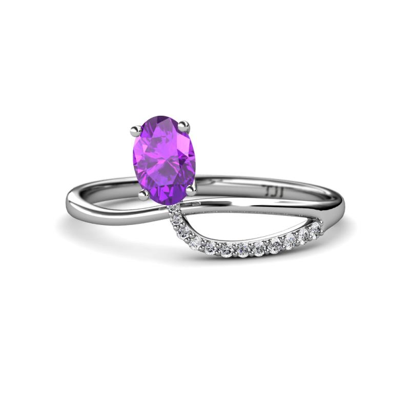 Naysa Bold 0.84 ctw Amethyst Oval Shape (7x5 mm) & Side Natural Diamond Round (1.30 mm) Promise Ring 