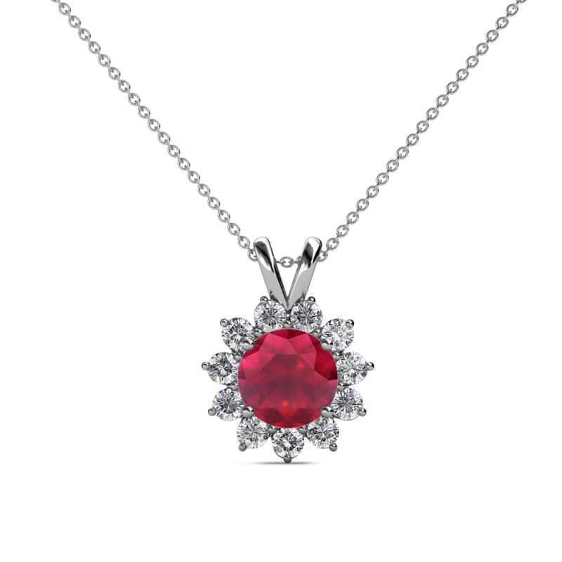 Megan Ruby and Diamond Floral Halo Pendant 