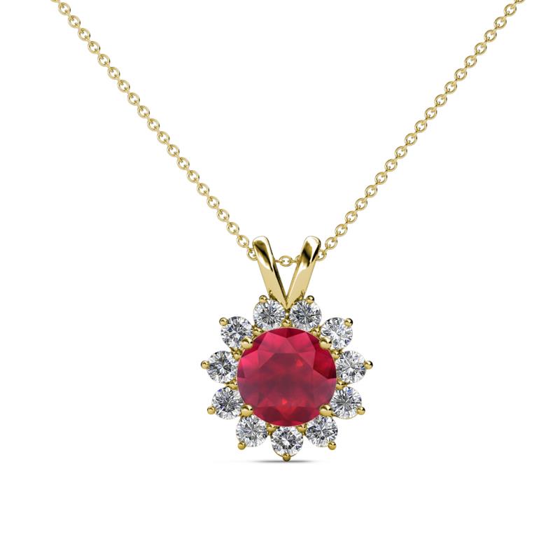 Megan Ruby and Diamond Floral Halo Pendant 