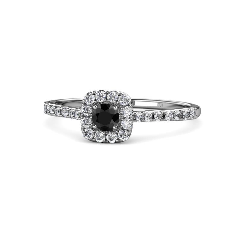 Auria Prima Round Black and White Diamond 0.80 ctw Tapered Shank Halo Promise Ring 