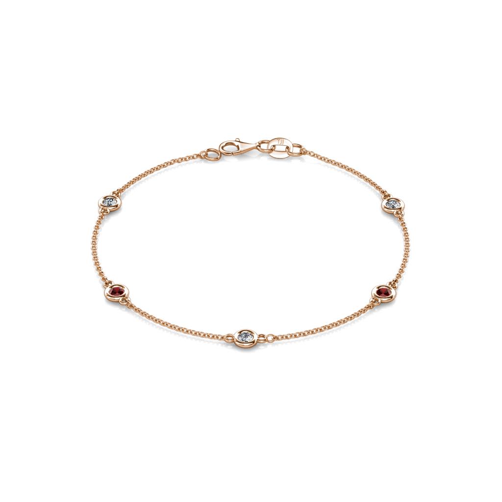 Aizza (5 Stn/3mm) Petite Red Garnet and Lab Grown Diamond Station Bracelet 