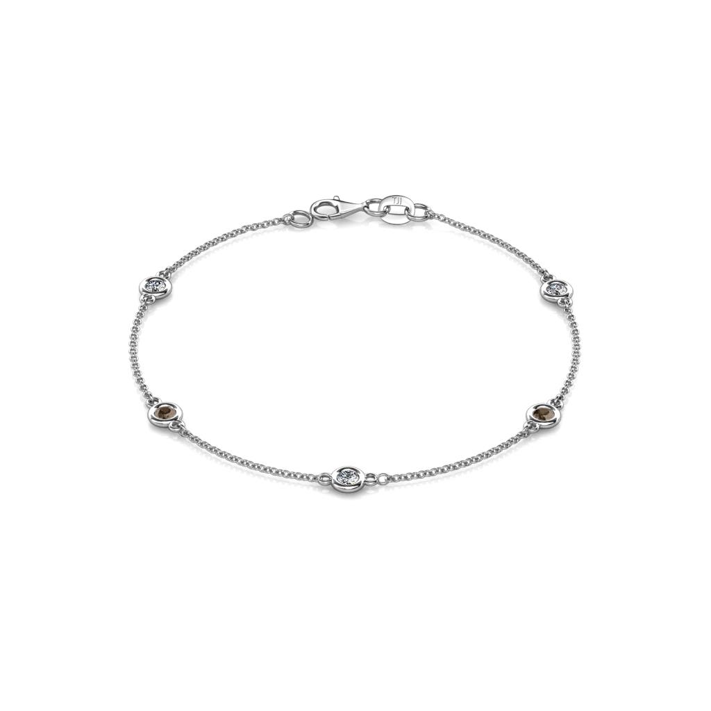 Aizza (5 Stn/3mm) Petite Smoky Quartz and Lab Grown Diamond Station Bracelet 