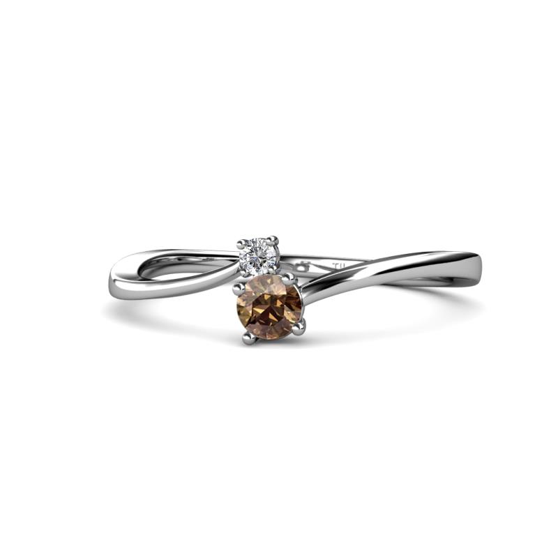 Lucie 4.10 mm Bold Round Smoky Quartz and Diamond 2 Stone Promise Ring 