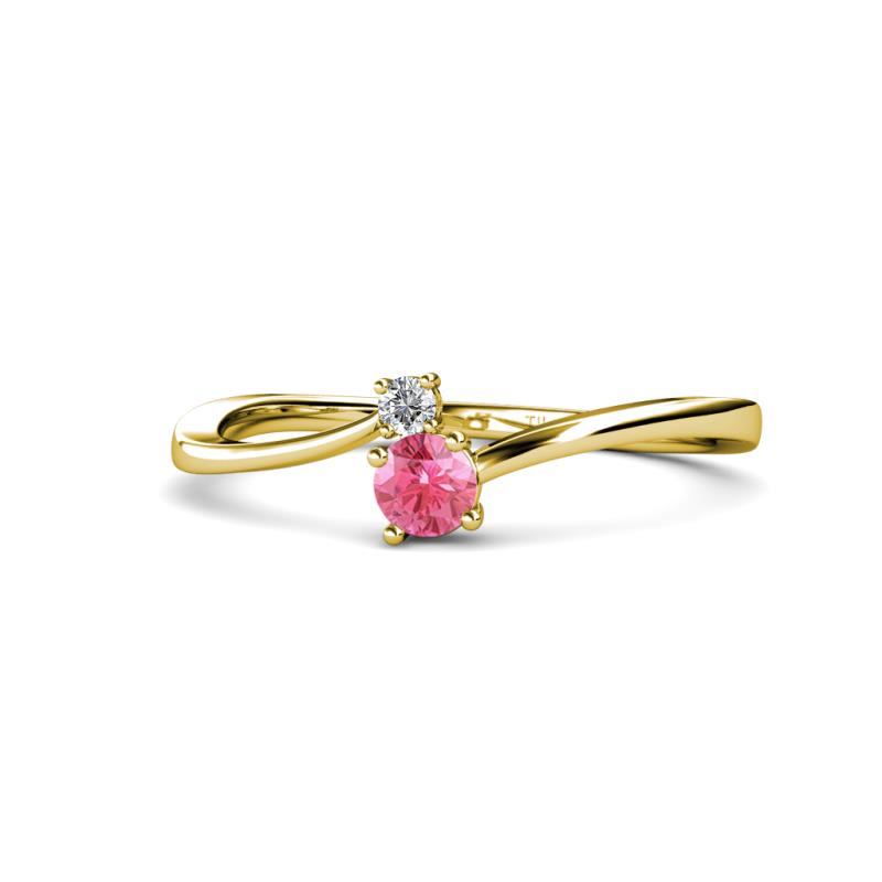 Lucie 4.10 mm Bold Round Pink Tourmaline and Diamond 2 Stone Promise Ring 
