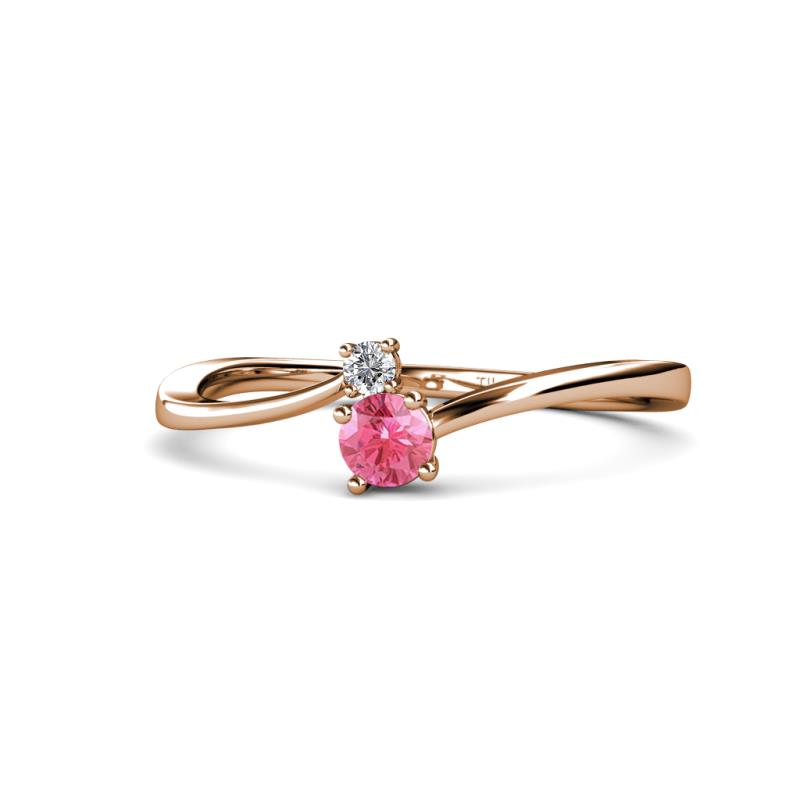 Lucie 4.10 mm Bold Round Pink Tourmaline and Diamond 2 Stone Promise Ring 