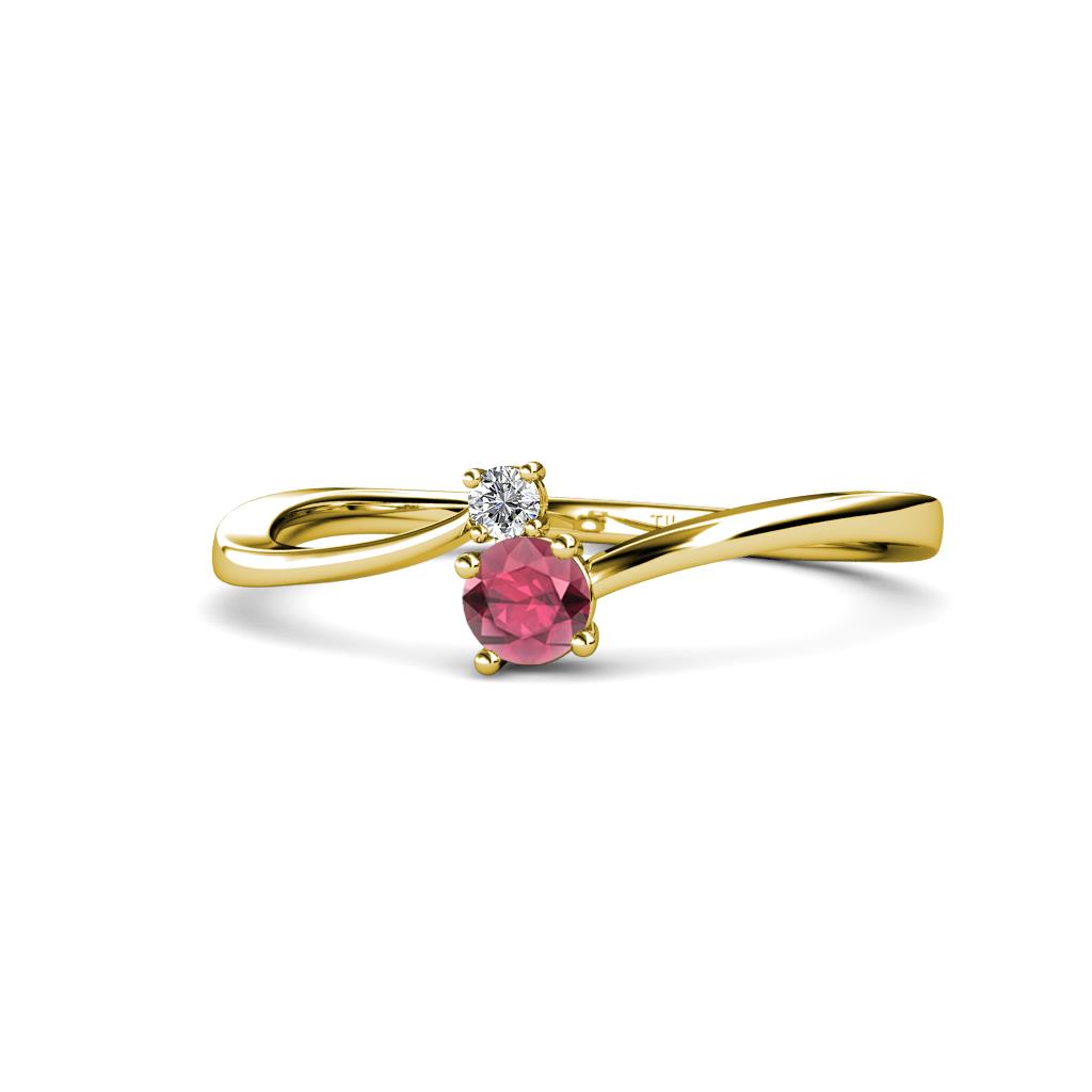 Lucie 4.10 mm Bold Round Rhodolite Garnet and Diamond 2 Stone Promise Ring 