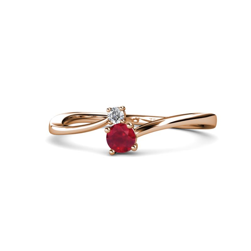 Lucie 4.10 mm Bold Round Ruby and Diamond 2 Stone Promise Ring 