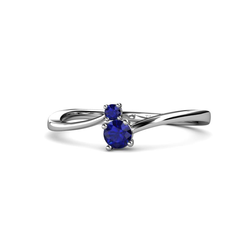 Lucie Bold Round Blue Sapphire Stone Promise Ring Round Blue Sapphire ctw Womens Bypass Stone Promise Ring K White Gold