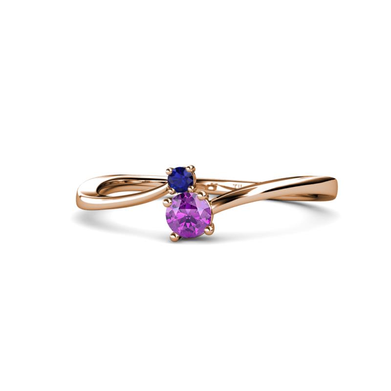 Lucie 4.10 mm Bold Round Blue Sapphire and Amethyst 2 Stone Promise Ring 